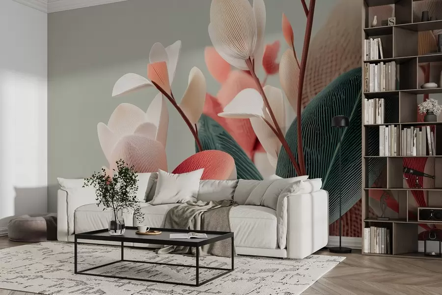 Fototapeedid Tekstuursed lilled ja lehed pastelsetes ja rohelistes toonides w09094