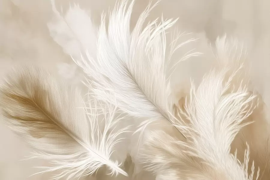 Fototapeedid Lendavad õhulised suled beežil taustal w09102