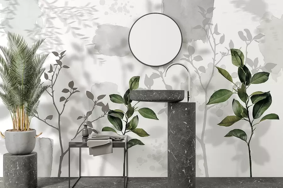 Fototapeedid Sidrunipuu lehed, puuoksade varjud, loodus, akvarell, roheline w03910v1