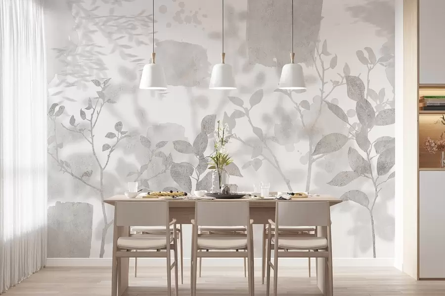 Fototapeedid Puude siluetid, oksad, loodus, akvarell, hallid värvid w03911