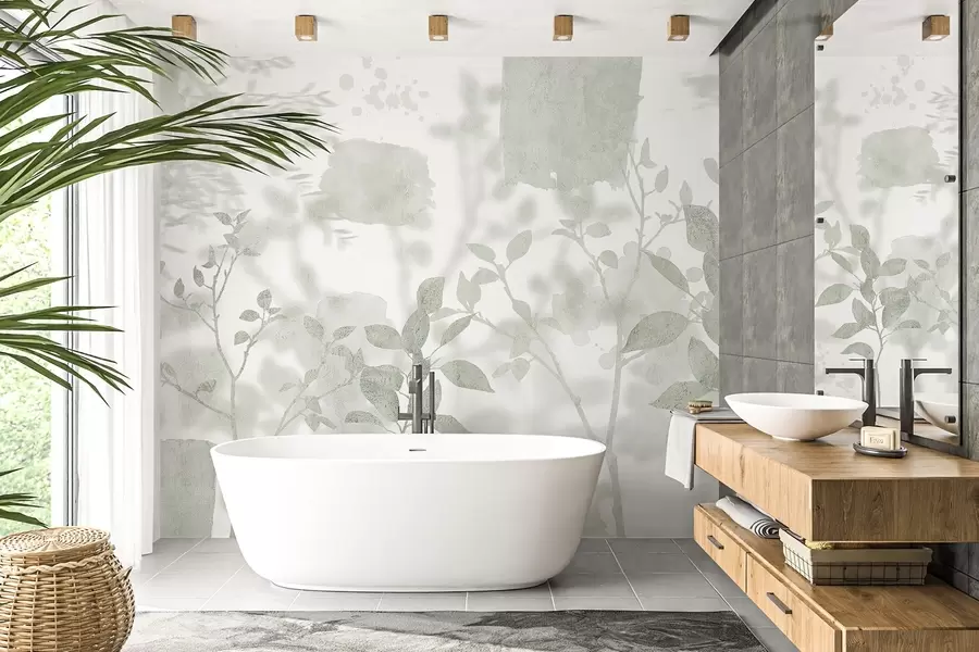 Fototapeedid Puude siluetid, oksad, loodus, akvarell, rohelised värvid w03911v1