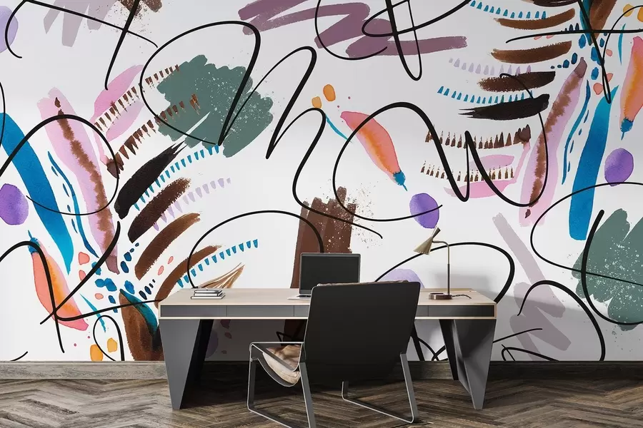 Fototapeedid Tindikirjad, kalligraafia, pintslitõmbed, elulised värvid, abstraktsioon w03912