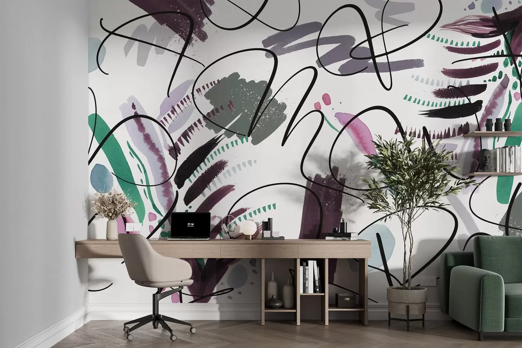 Fototapeedid Tindikirjad, kalligraafia, pintslitõmbed, pastellvärvid, abstraktsioon w03912v1