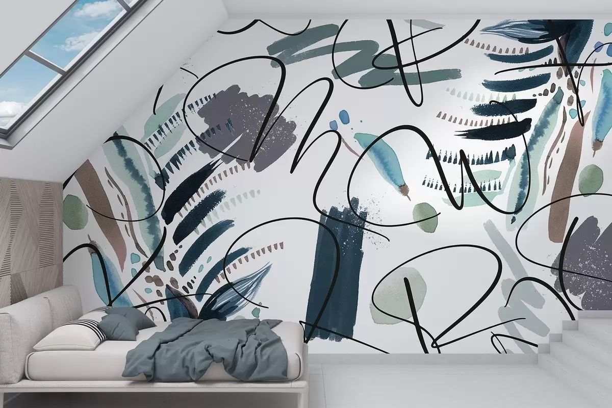 Fototapeedid Tindikirjad, kalligraafia, pintslitõmbed, sinised värvid, abstraktsioon w03912v2