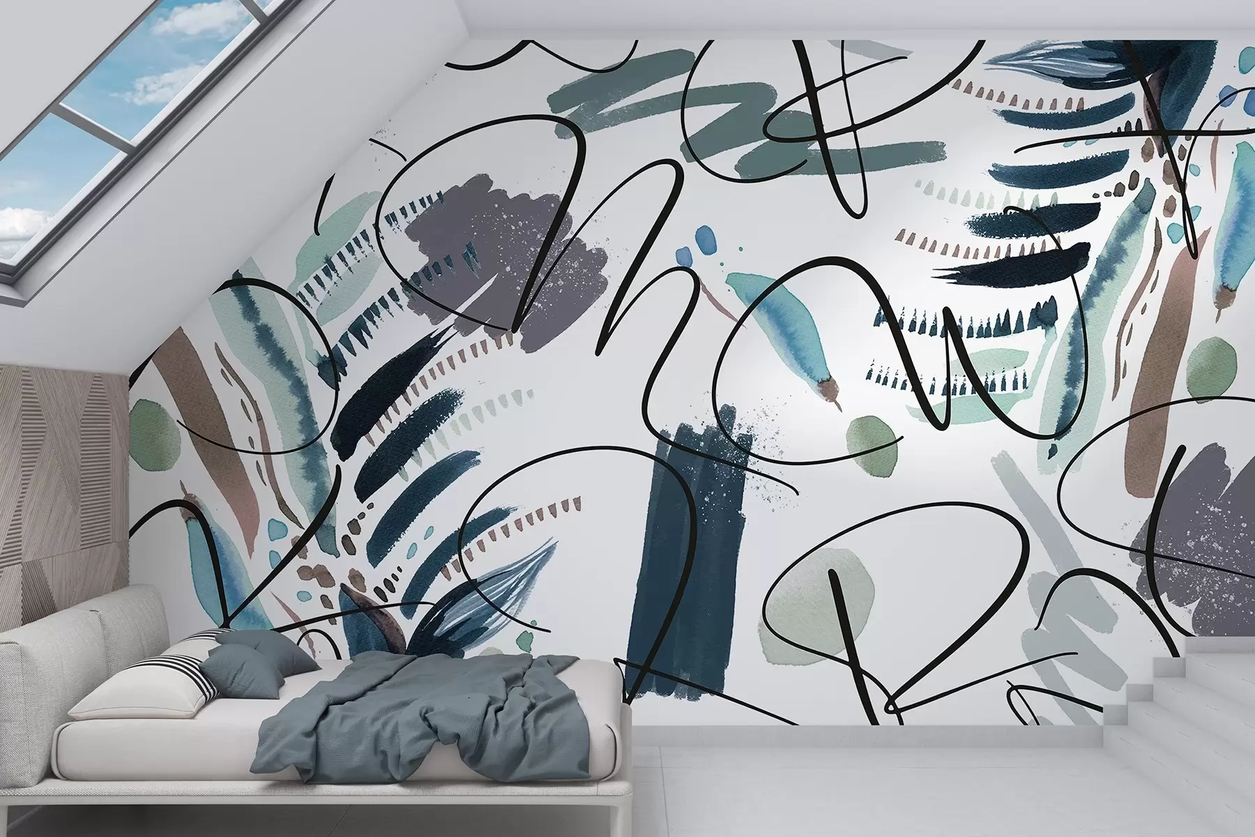 Fototapeedid Tindikirjad, kalligraafia, pintslitõmbed, sinised värvid, abstraktsioon w03912v2