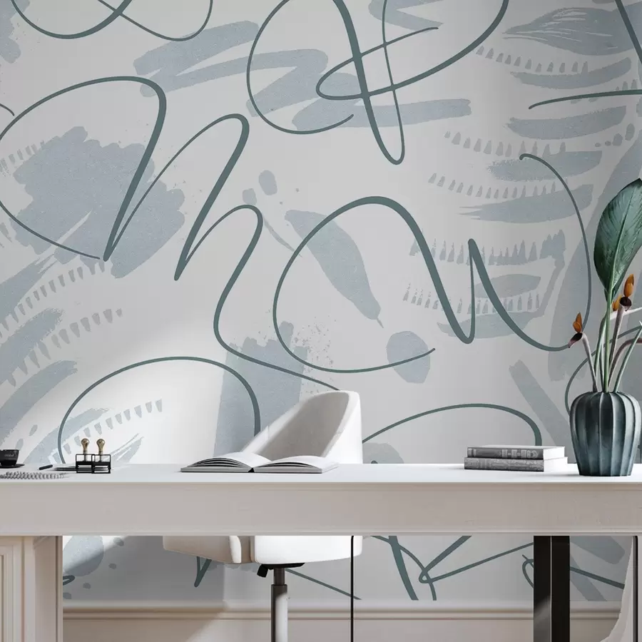 Fototapeedid Kalligraafiline abstraktsioon tähtedega, pintslitõmbed, sinine värvus w03913v1