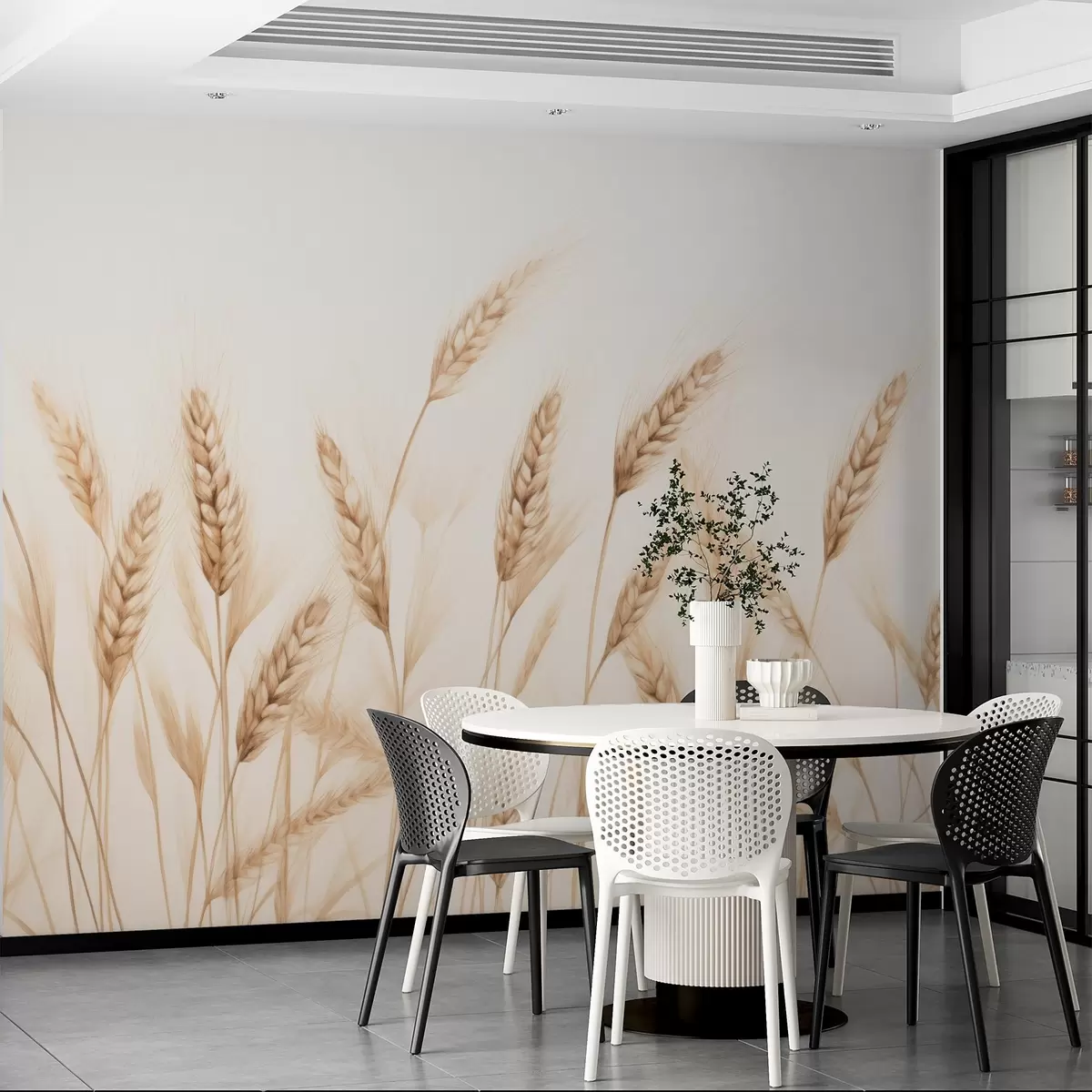 Fototapeedid õrn botaaniline illustratsioon nisuvartest, käsitsi joonistatud stiil, peened jooned pastell kriiditekstuuriga, pehmed seepia ja mahedad pruunid toonid, valge taust, sümmeetriline elegantne kompositsioon, naturaalne visandi esteetika w03943