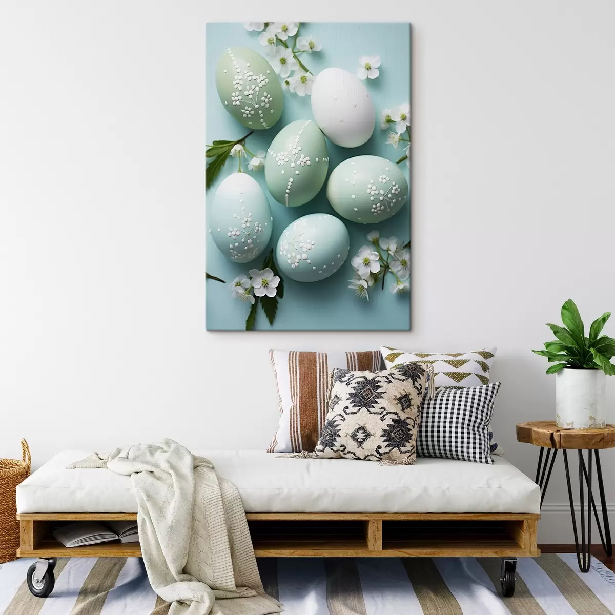 Pilt Jänes koos lilledega õrnal beežil taustal akvarellistiilis s44386