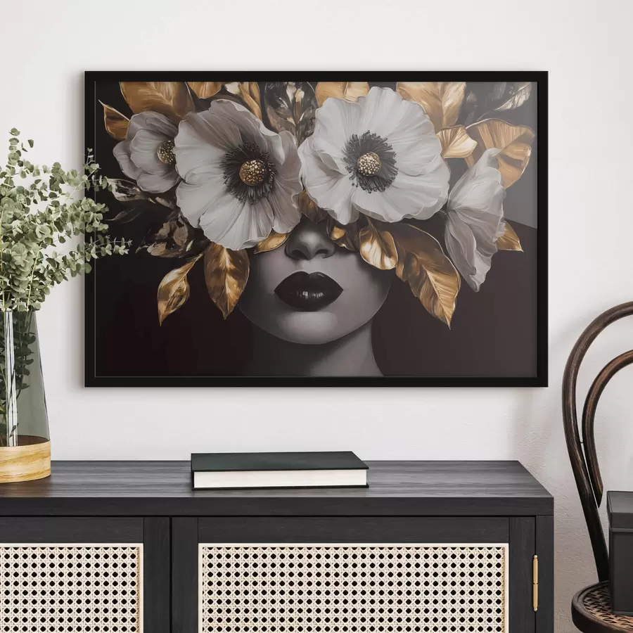 Fototapeedid Poolabstraktne portree naisest koos lilledega f44365