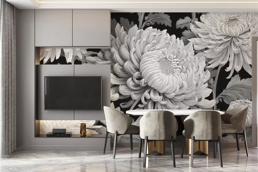 Fototapeedid Must-valged suured lehtedega orhideed w09125v1