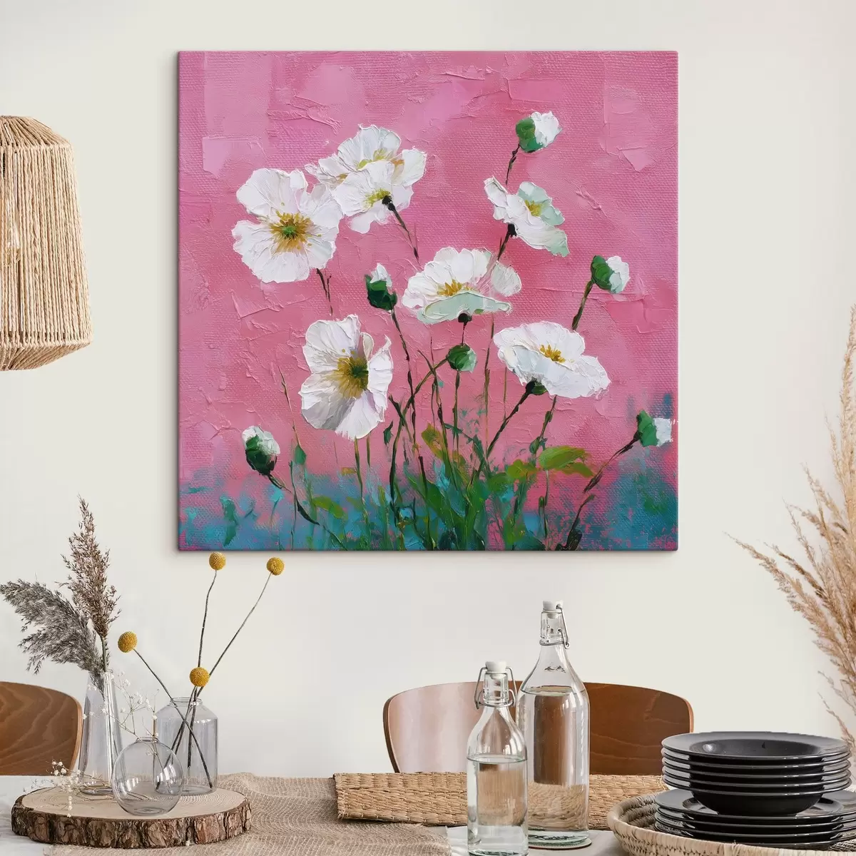 Pilt Valged lilled roosal taustal s44360