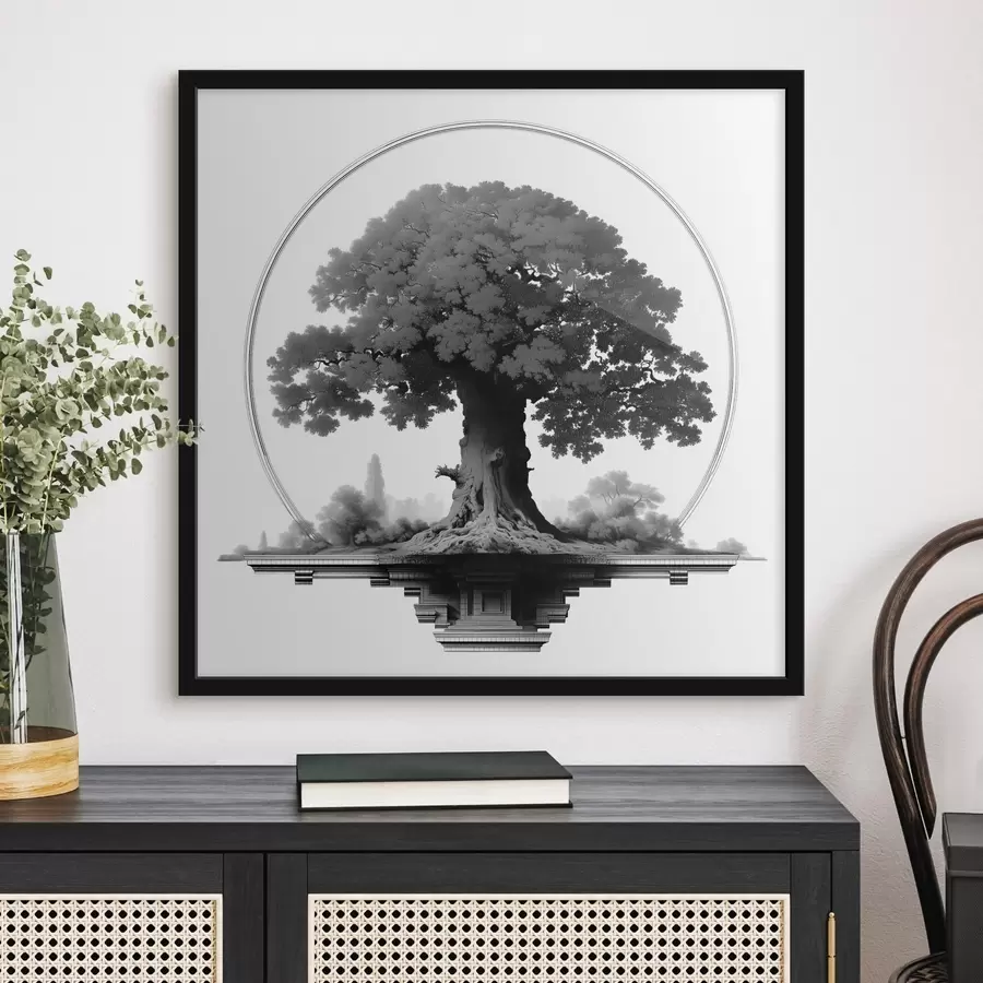 Fototapeedid Ühevärviline puu võimsa tüve ja laiuva krooniga f44346