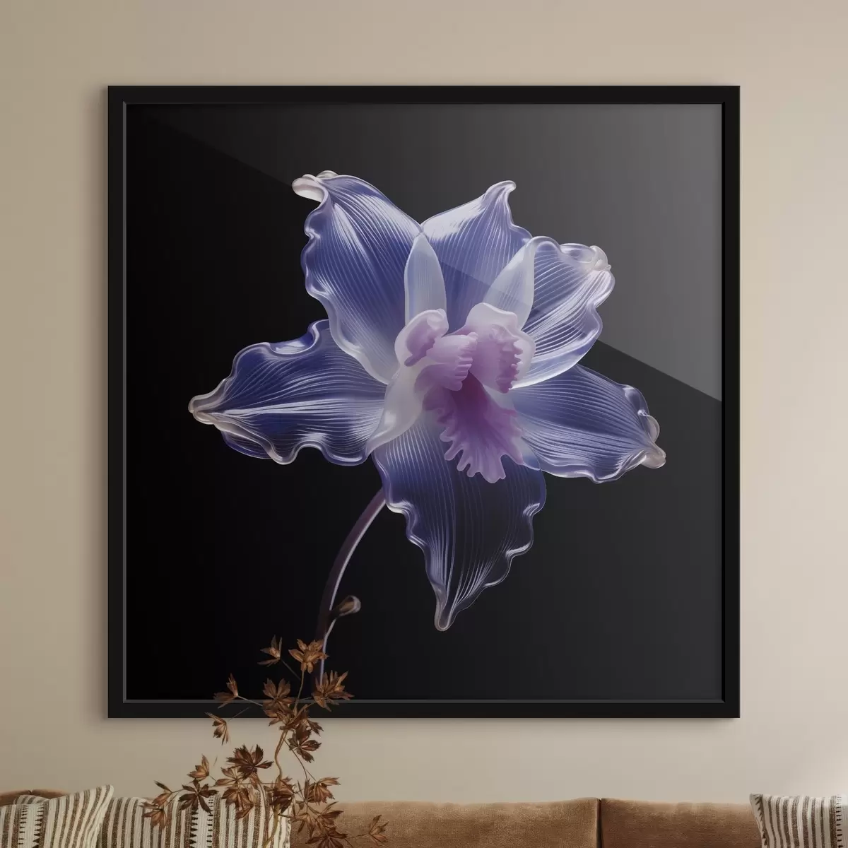 Plakat Läbipaistvad kroonlehed koos soontega mustal taustal f44347