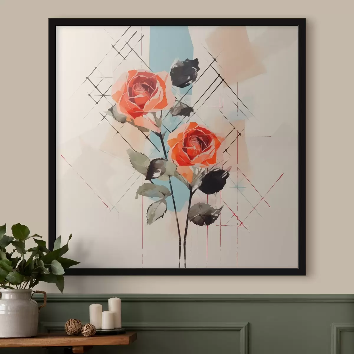 Plakat Roosid joonte ja laikude taustal f44421