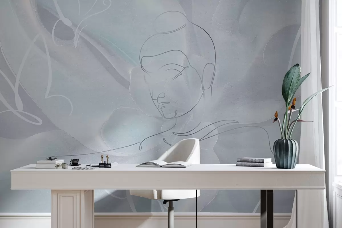 Fototapeedid Lilleline abstraktsioon Buddha joonistus, sinised värvid w04004v1