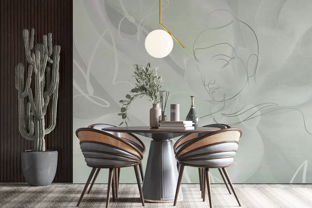 Fototapeedid Lilleline abstraktsioon Buddha joonistus, rohelised värvid w04004v3