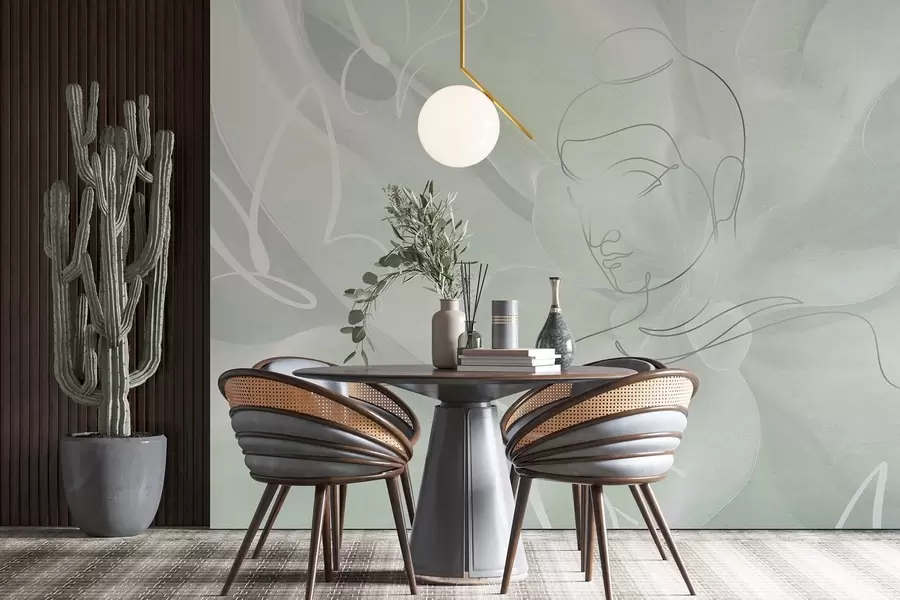 Fototapeedid Lilleline abstraktsioon Buddha joonistus, rohelised värvid w04004v3