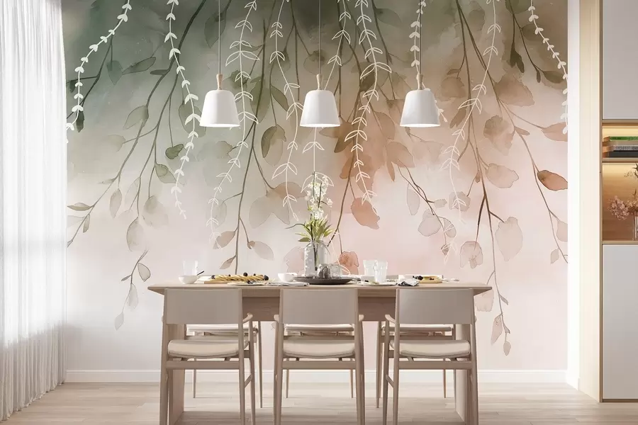 Fototapeedid Oksad koos lehtedega akvarellistiilis, looduslikud sügisvärvid w04007v1