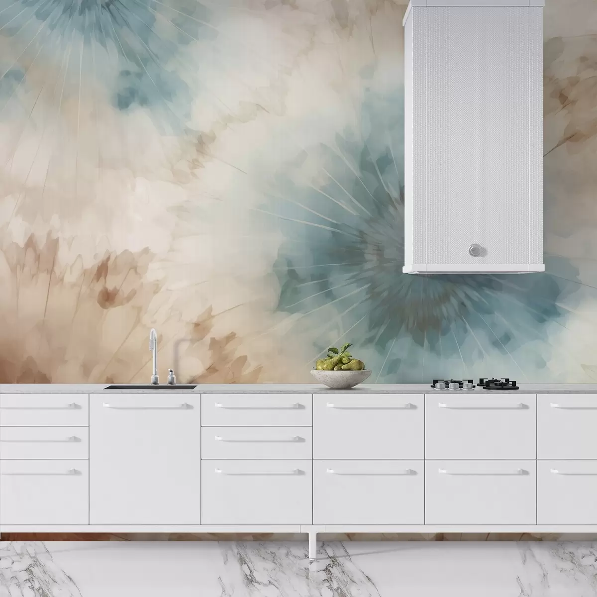 Fototapeedid Taevasinise, savi ja ookri toonides kiirgavad lõhked loovad maandatud energia ja õhulise laienemise õrna koosmõju, mis meenutab looduse pulssi w04036