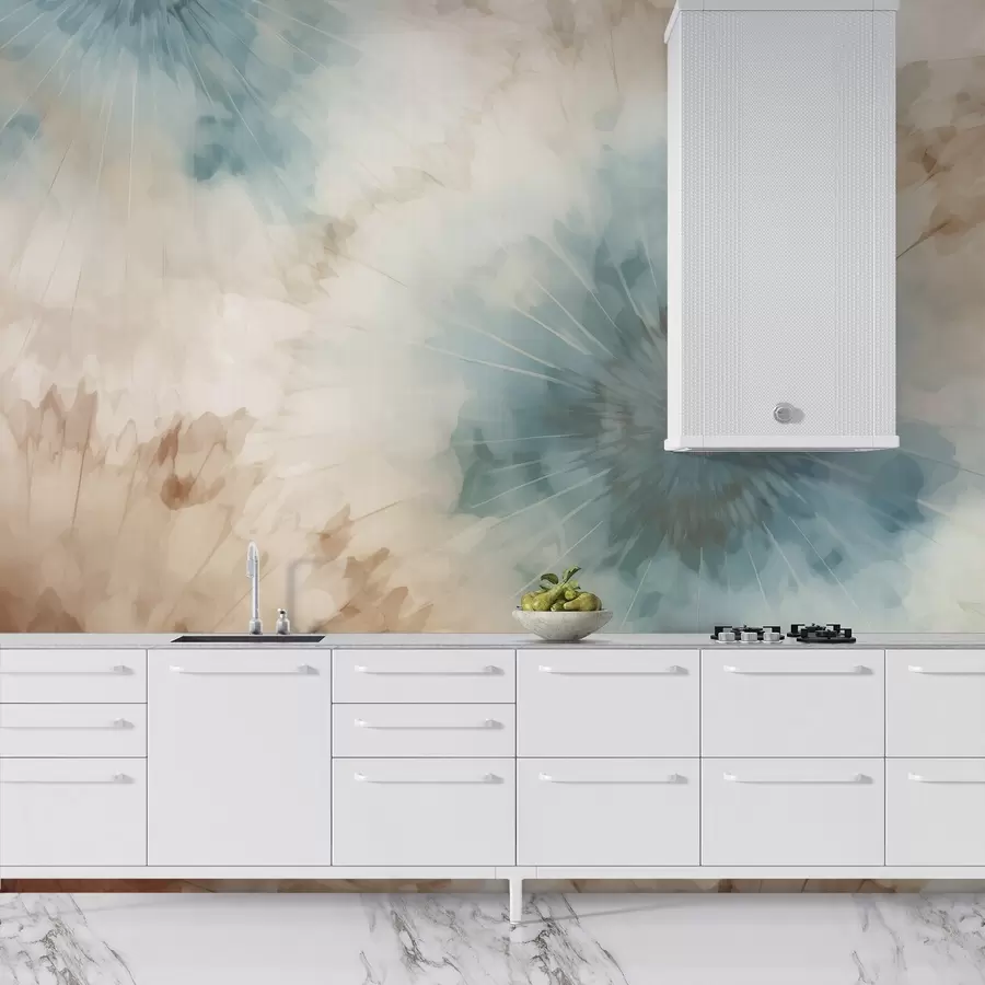 Fototapeedid Taevasinise, savi ja ookri toonides kiirgavad lõhked loovad maandatud energia ja õhulise laienemise õrna koosmõju, mis meenutab looduse pulssi w04036