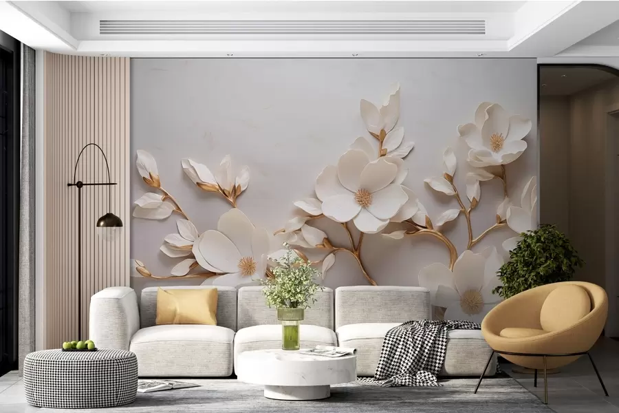 Fototapeedid Elegantne reljeefne lilleke koos pehme tooniga varrega moodustab rahulikku ja harmoonilist stseeni w04039