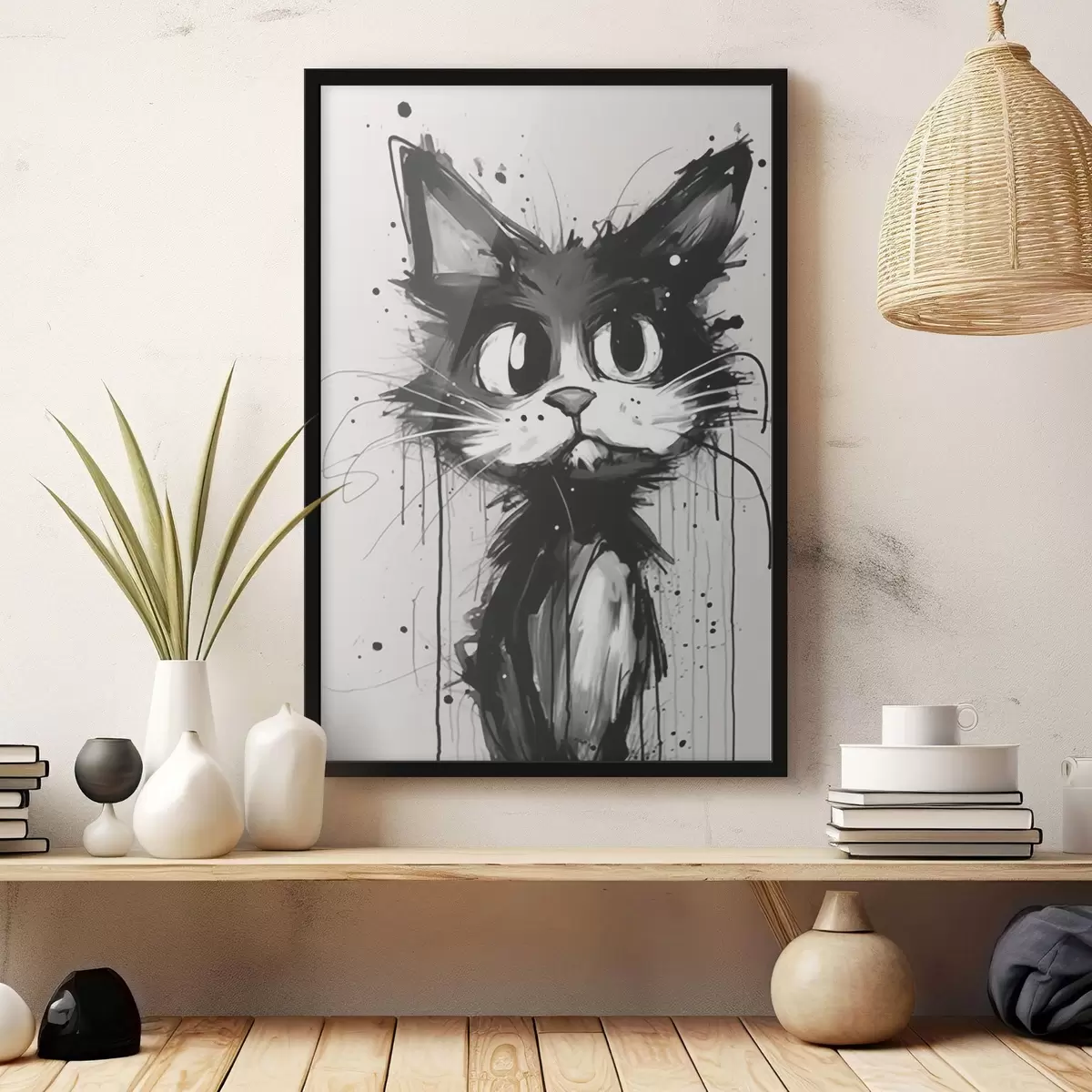 Plakat Kass visandlikus stiilis koos värvipritsmetega f44483