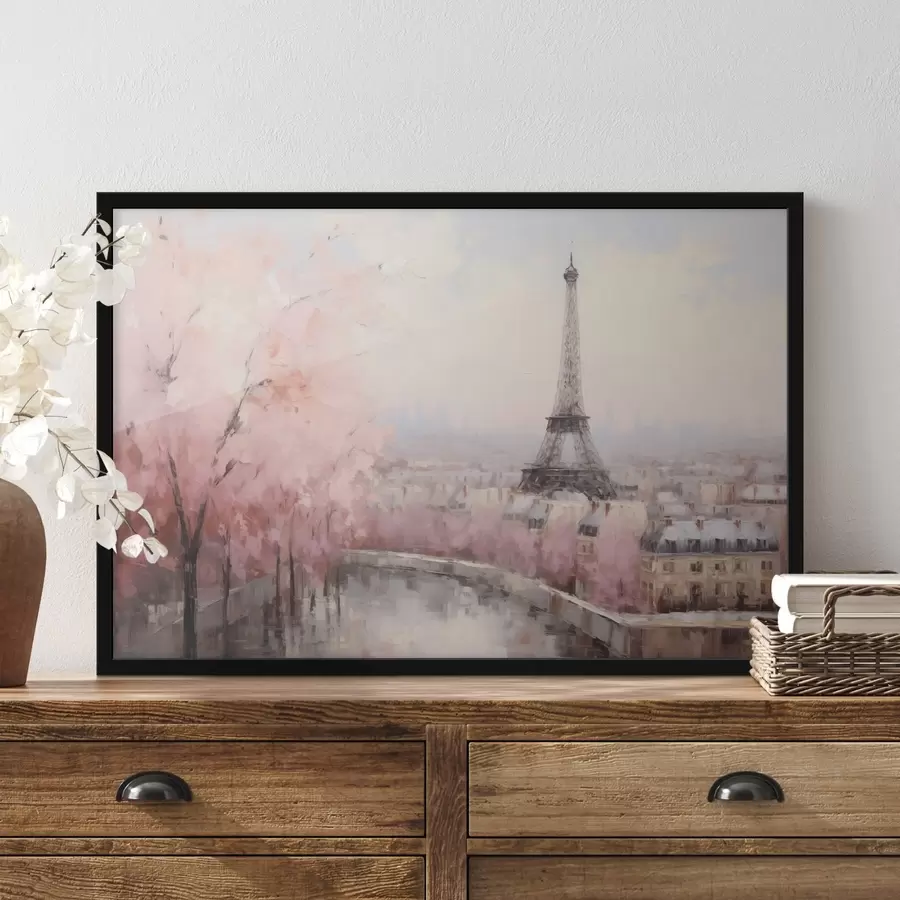 Fototapeedid Eiffeli torn Pariisis koos kevadiste kirsiõitega, pehmed pastelsed värvid f44398