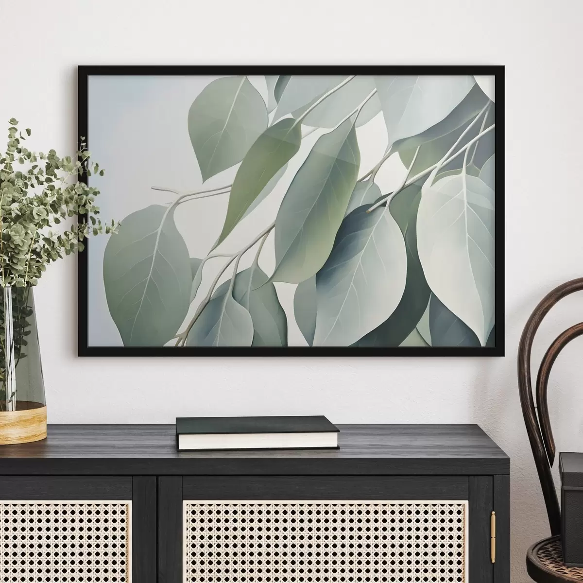 Plakat Eukalüpti lehed pehme, vaoshoitud värvipaletiga, rahustav ja loomulik esteetika f44410