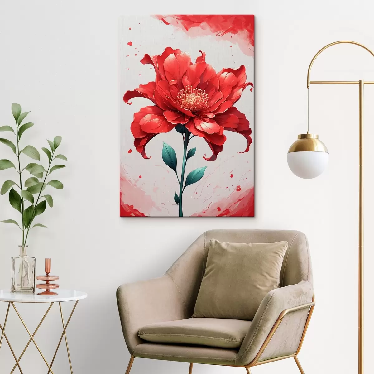 Pilt Punane lill valge-punasel taustal s44442