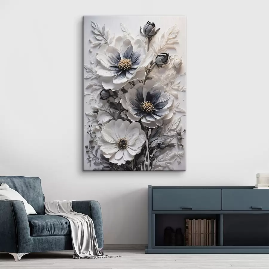 Pilt Must-valged lilled valgel taustal s44446