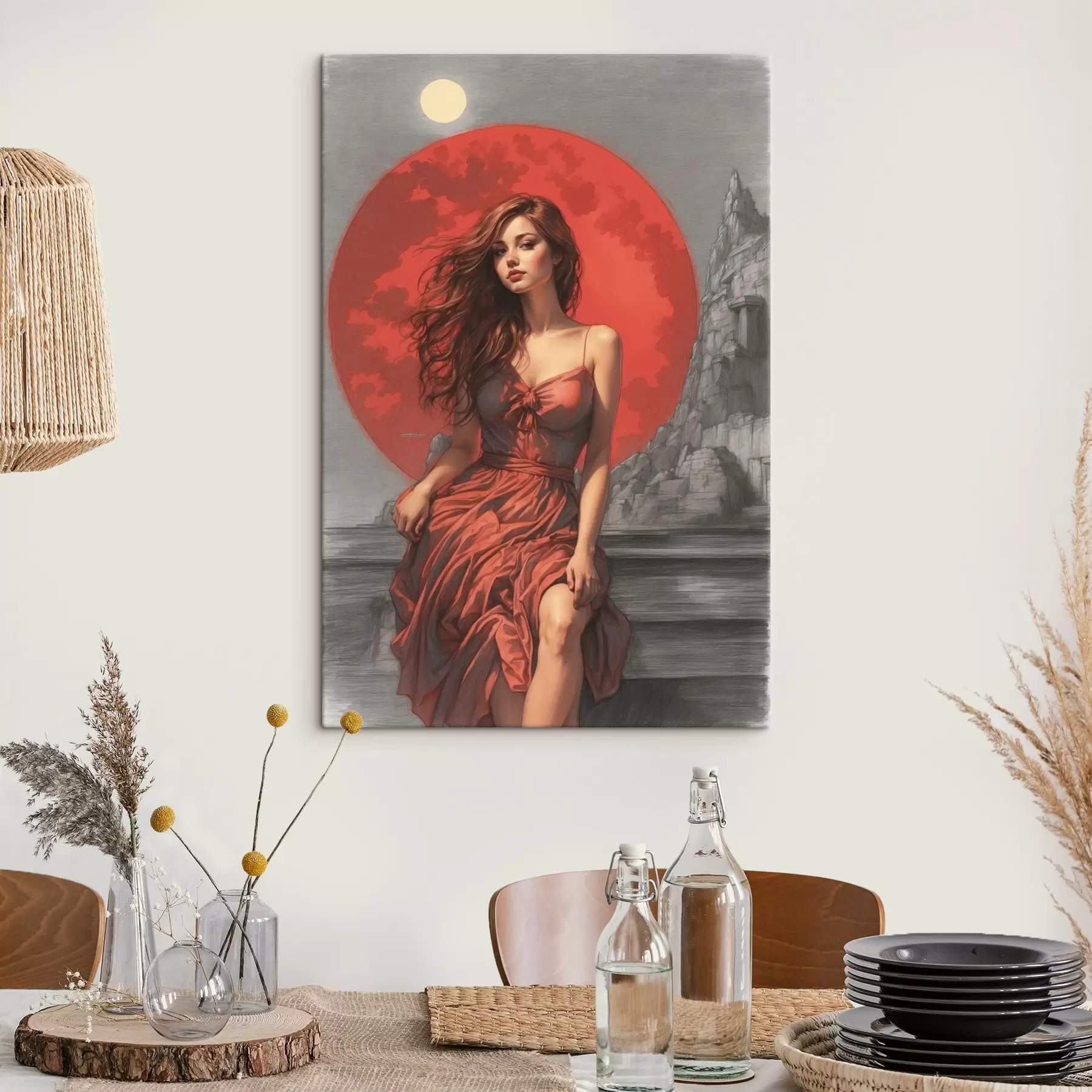 Pilt Tüdruk punase kuu taustal s44448