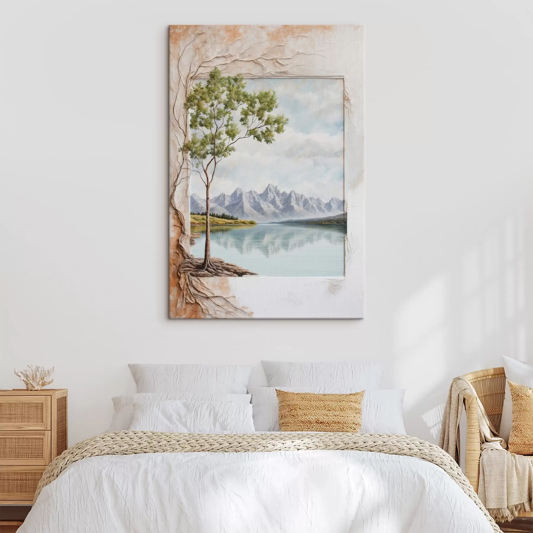 Fototapeedid Vaade järvele ja lumised mäed kaadris s44458