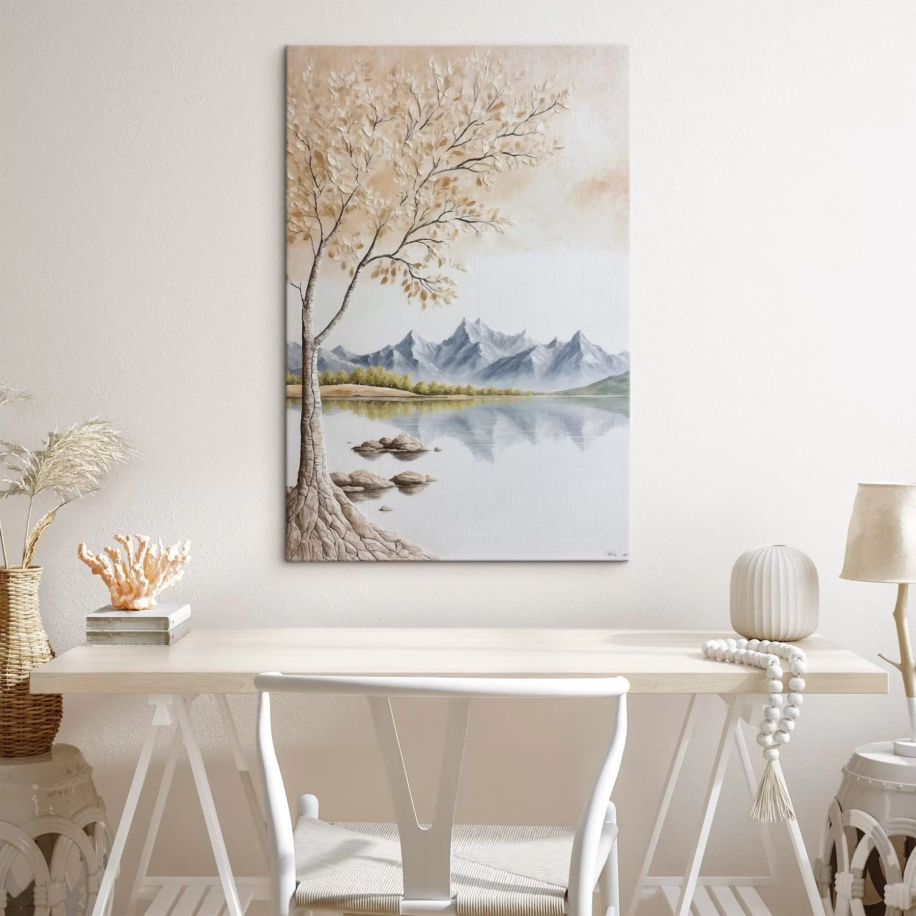 Fototapeedid Puu järvel ja lumised mäed taustal s44459