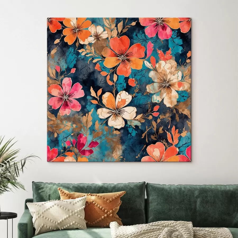 Fototapeedid Mitmevärviline akrüülmaal tumesinisel taustal Abstraktne mitmevärviline akrüülmaal tumesinisel taustal sinisel taustal s44460