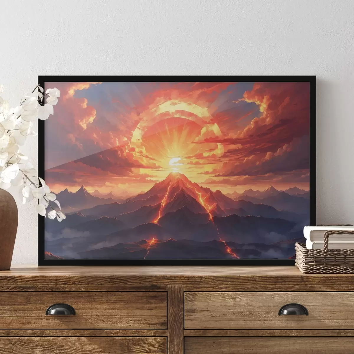 Plakat Päikeseloojang vulkaani lähedal f44432