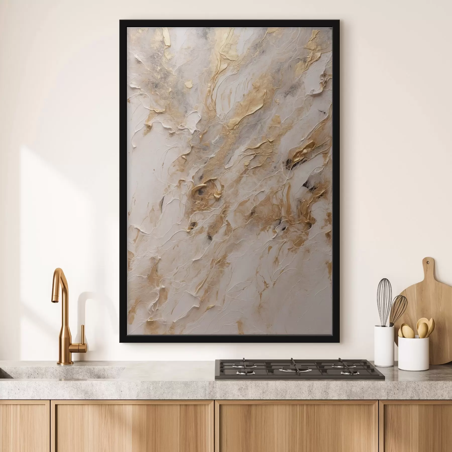 Pilt Abstraktne kollane ja valge tee akrüülmaal stiilis Punane lill valge-punasel taustal valge õlimaaliga f44439