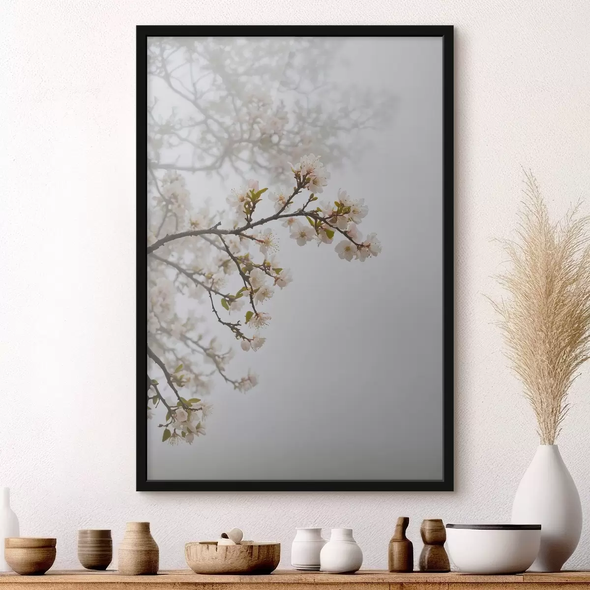 Plakat Õitsev puu udus f44473