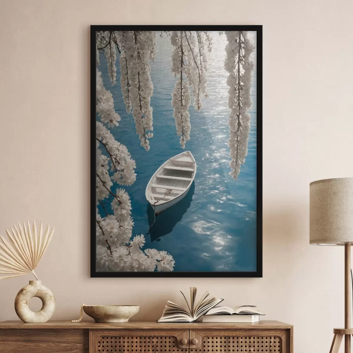 Plakat Valge paat puu all f44482