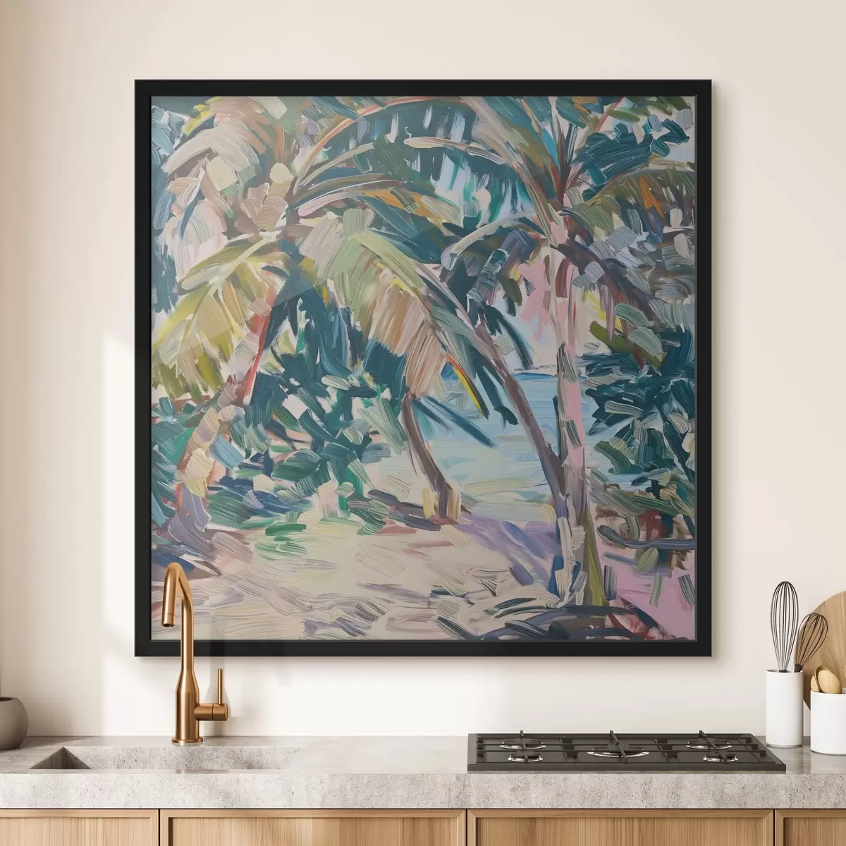 Plakat Palmipuude abstraktsioon, pintslitõmmete imitatsioon f44513