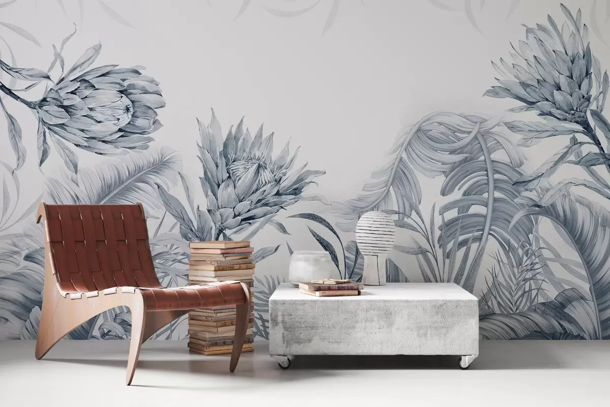 Fototapeedid Protea troopiliste lehtede vahel, rohelised toonid w03952v2