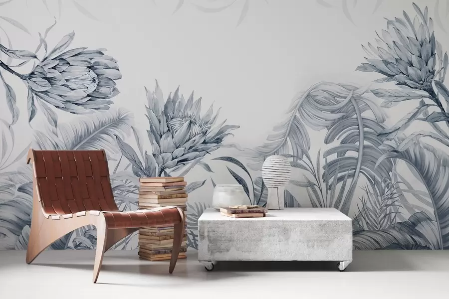 Fototapeedid Protea troopiliste lehtede vahel, rohelised toonid w03952v2