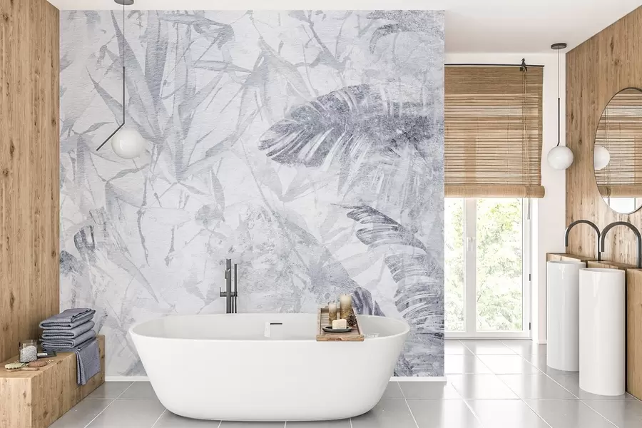 Fototapeedid Grunge-stiilis lilleabstraktsioon, imiteeritud kulumisjäljendusega, sinised toonid w03926v3