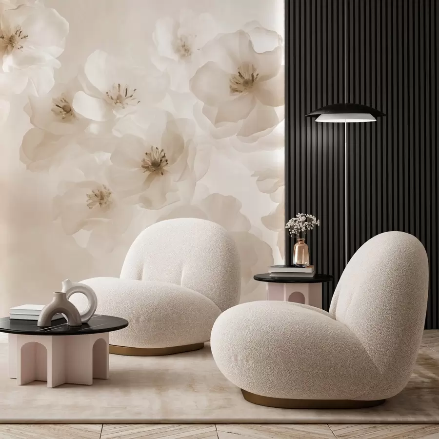 Fototapeedid Õrnad suured lilled, beeži toonides w03931v2