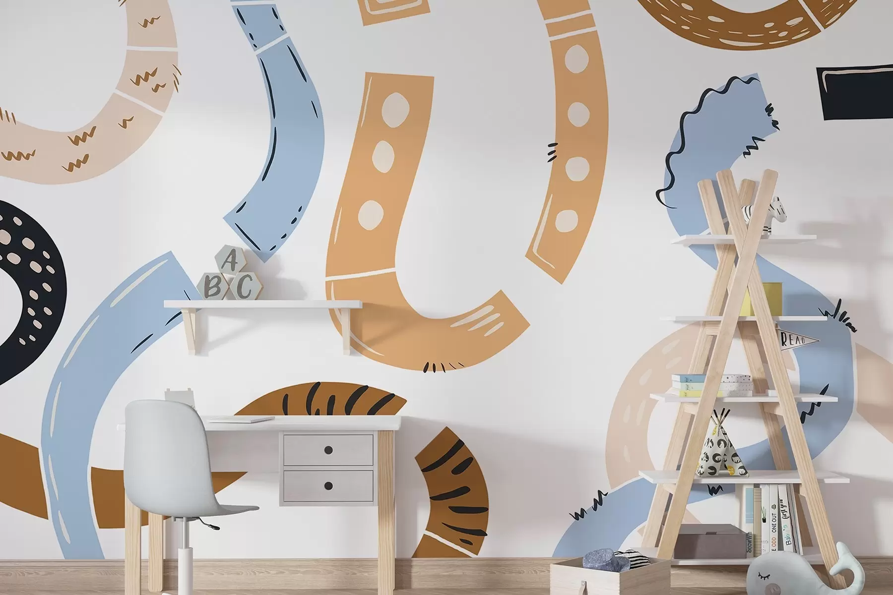 Fototapeedid Abstraktsed joonistused, alaealised, doodles, pruun, sinine, roosa w04066