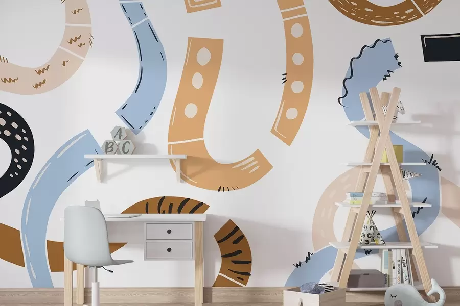 Fototapeedid Abstraktsed joonistused, alaealised, doodles, pruun, sinine, roosa w04066