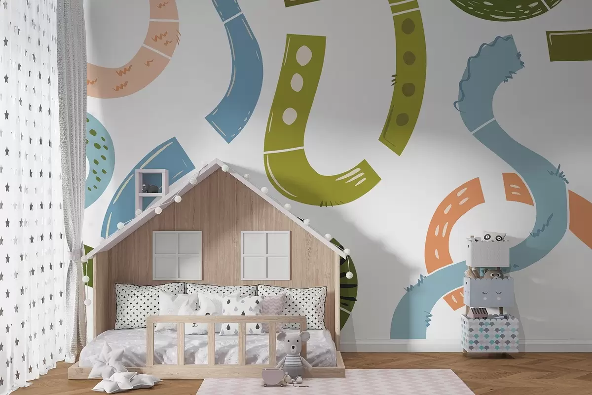 Fototapeedid Abstraktsed joonistused, alaealised, doodles, roheline, sinine, roosa w04066v2