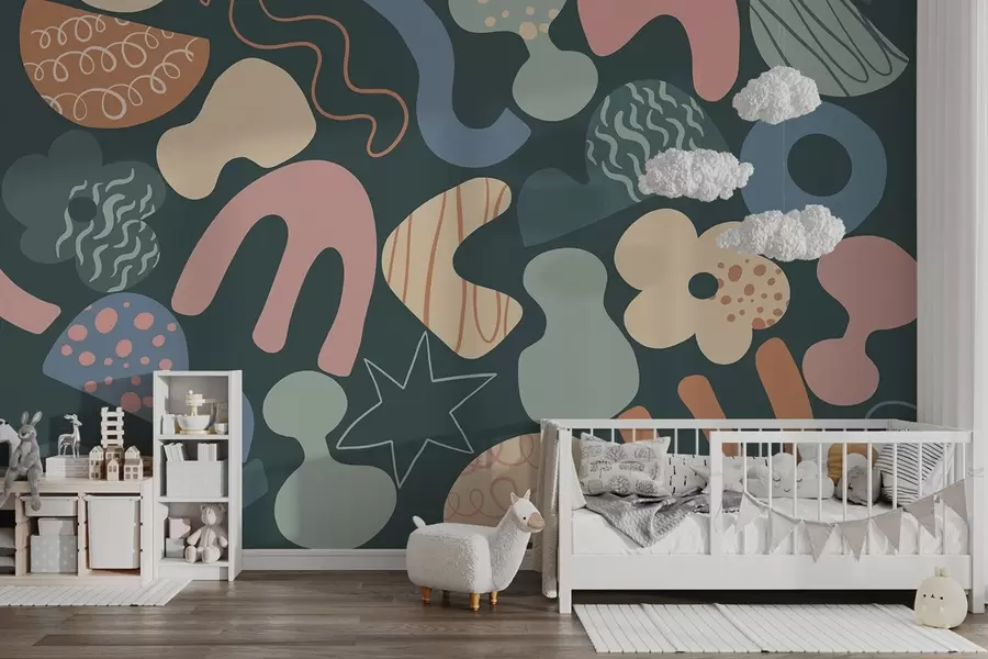 Fototapeedid Geomeetrilised joonised koos doodles joonistus, noorukite, tumeroheline taustaga   w04068v3