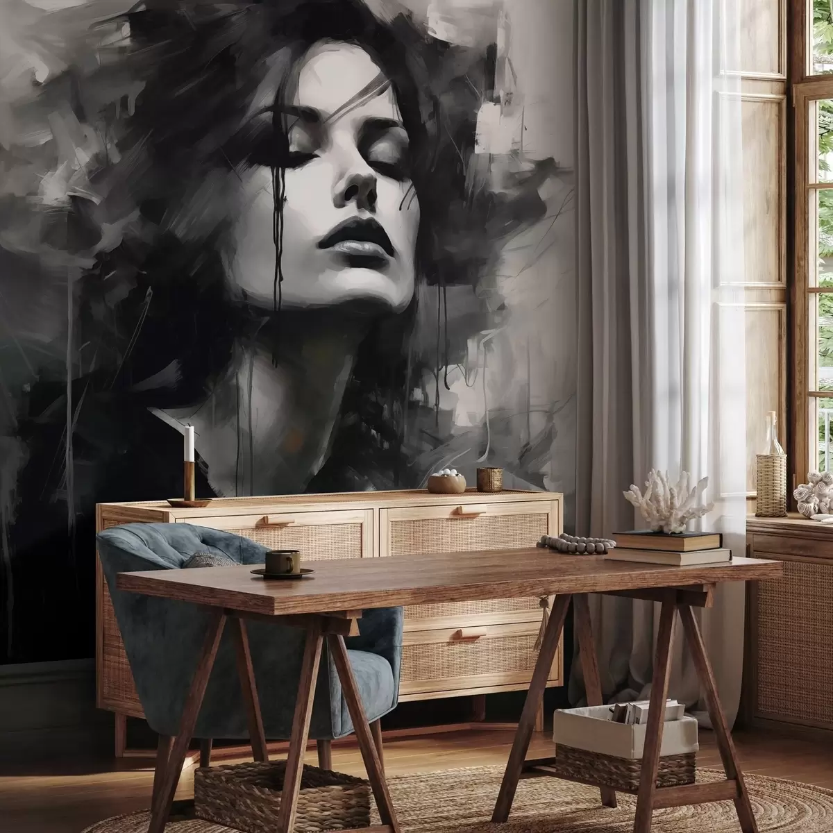 Fototapeedid Portree halli ja musta riietusega naise portree w04049