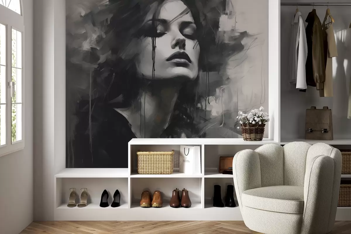 Fototapeedid Portree halli ja musta riietusega naise portree w04049