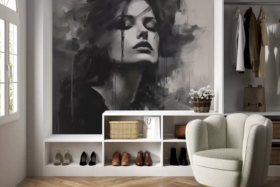 Fototapeedid Portree halli ja musta riietusega naise portree w04049